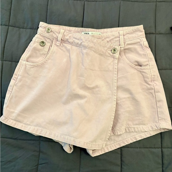 Zara Y2K High Waist Wrap Denim Skort 100% cotton – Light Pink lavender Size S - Picture 9 of 11